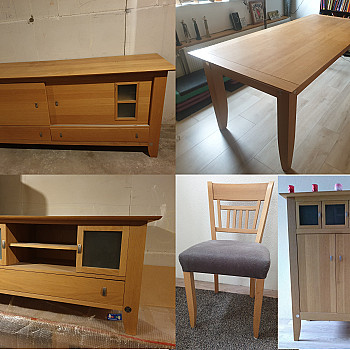 Complete modern furniture set made of solid French oak