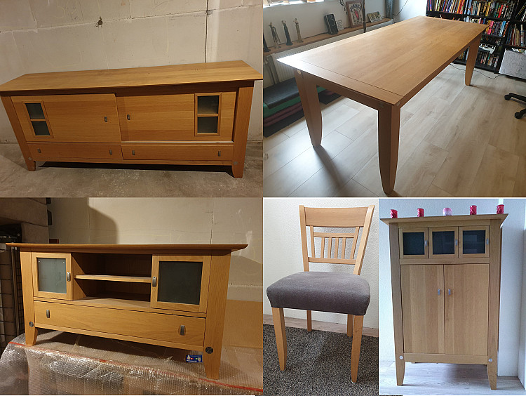 Complete modern furniture set made of solid French oak